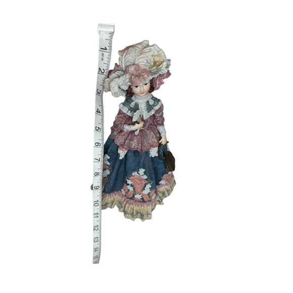 Vintage Victorian lady Porcelain Figurine With Floral Dress & Hat On Wooden Base - Picture 8 of 11
